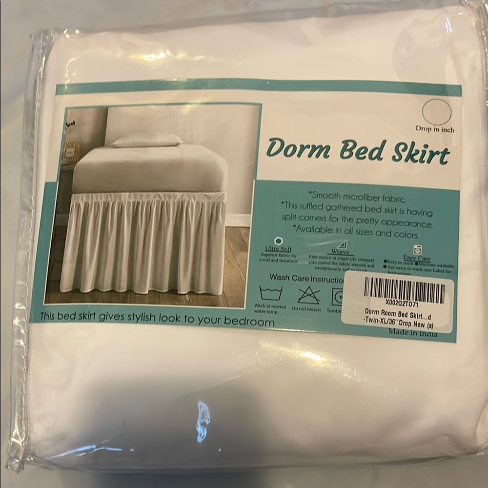 College dorm 36” long Bed Skirt - White